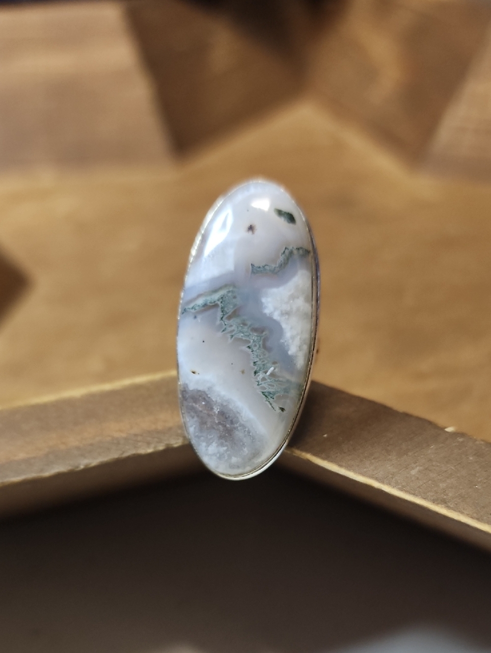 Handcrafted Moss Agate Oval Ring - Women Jewelry